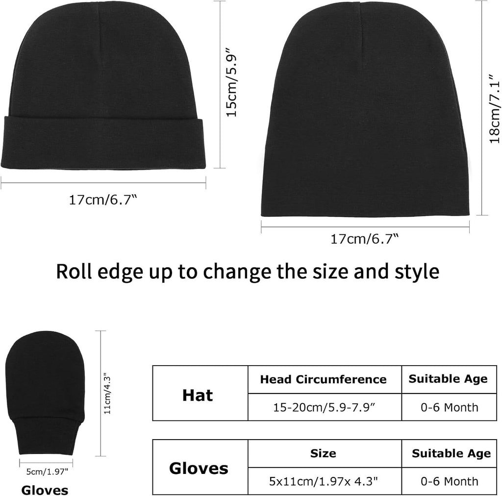 BQUBO Newborn Baby Hats and Mittens Sets Infant Boys Girls Cotton Beanie Gloves Newborn Hospital Caps for 0-6 Months