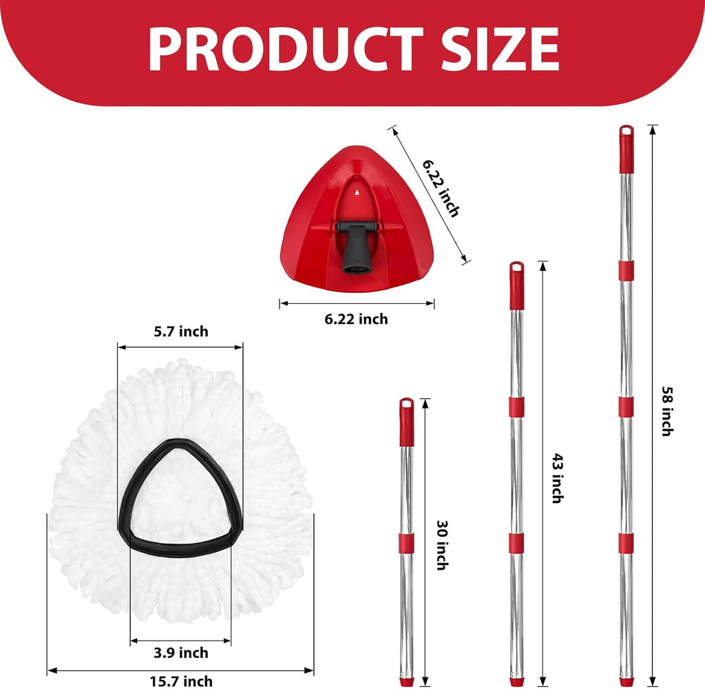 Spin Mop Replacement Set for O-Ceda EasyWring 1-Tank System, Includes 2 Microfiber Mop Heads, 1 Adjustable Spin Mop