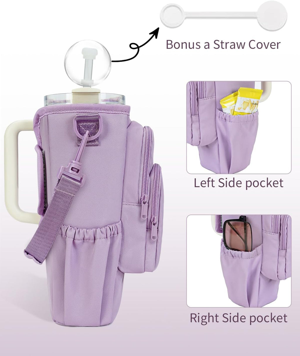 30/40oz Crossbody Water Bottle Holder Anti-Tip Tumbler Carrier | Lightweight Bottle Sling Fits Handled Tumbler w/