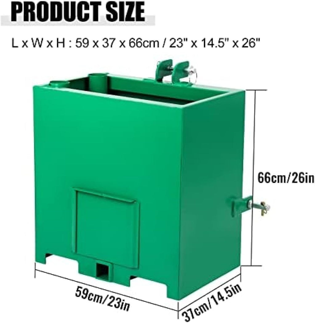 3 Point Ballast Box, 800lbs Capacity Hitch Ballast Box, Standard 2'' Hitch Receiver, Tractor Ballast Box with 5cu. Ft