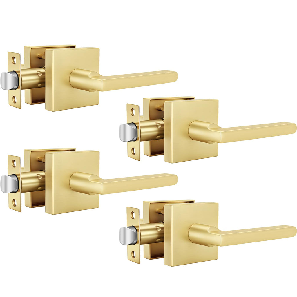 Brushed Gold Closet Door Handles Passage, Hallway - 4 Pack