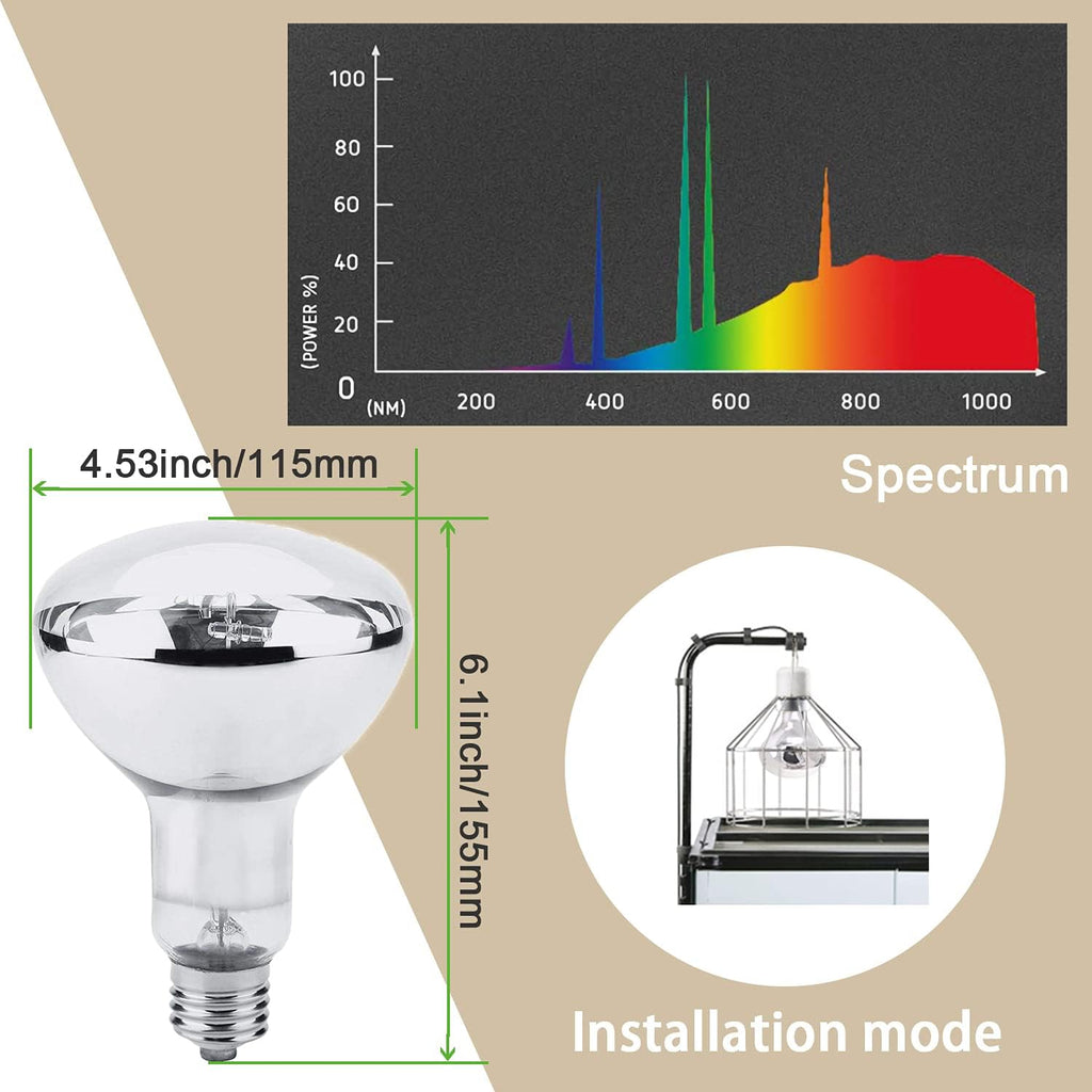 160W Reptile Heat Lamp Bulb, Full Spectrum UVA UVB Reptile Light Bulb, UVB Light for Reptiles and Amphibians Use