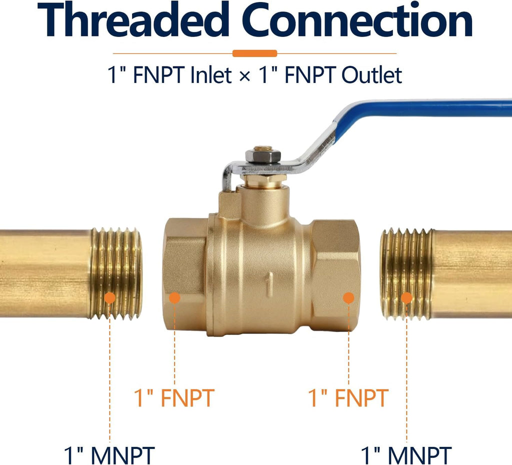 WiseWater 1" NPT Full Port Brass Ball Valve, UPC Certified, 1 Pc