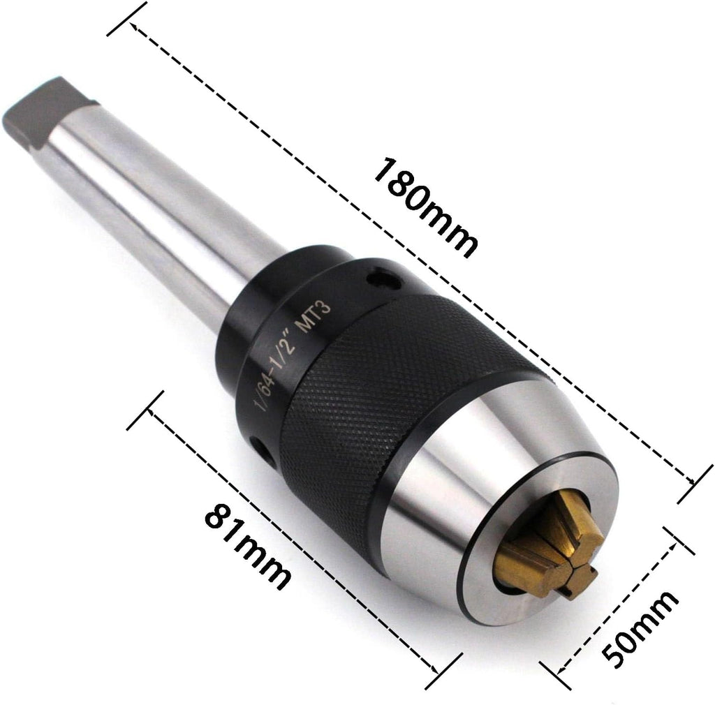 1/64" - 1/2" Titanium Jaws Keyless Drill Chuck with MT3 Shank