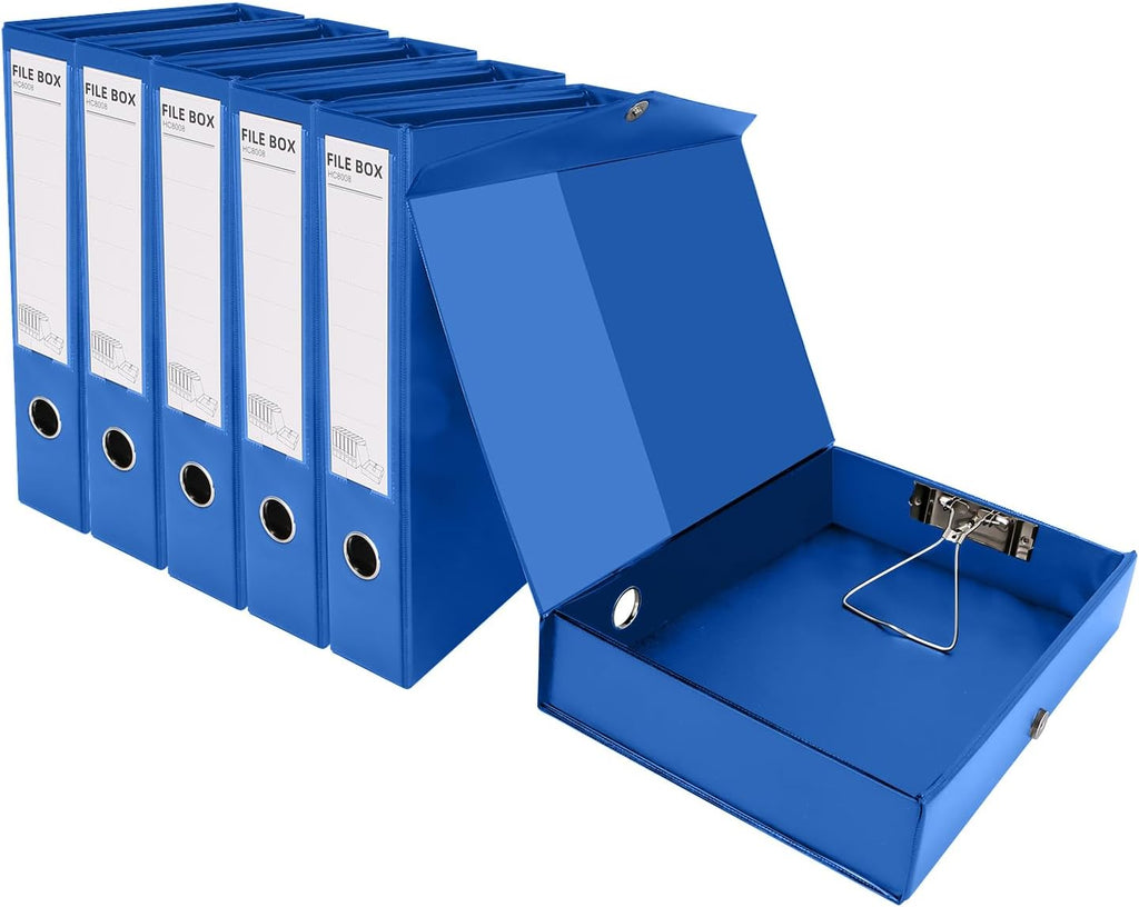 6 Pack A4 Storage File Boxes Plastic Archives Cases with Clip,Blue