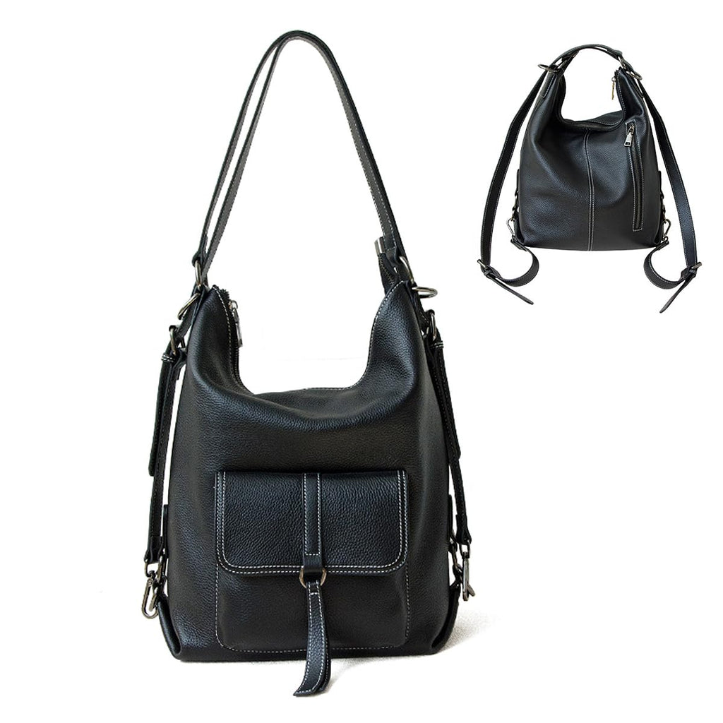 Genuine Leather Backpack Purse for Women Large Capacity (Black)