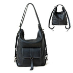 Genuine Leather Backpack Purse for Women Large Capacity (Black)