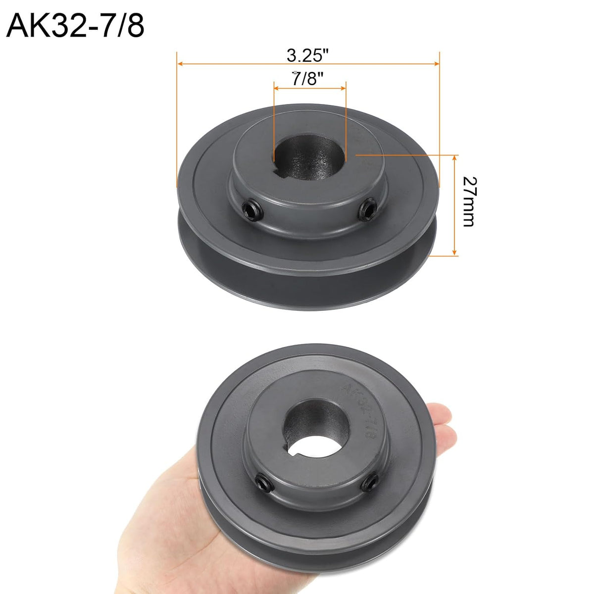 uxcell AK32-7/8 V-Belt Sheave 7/8" Bore, 3.25" OD, Single Groove Web Sheave
