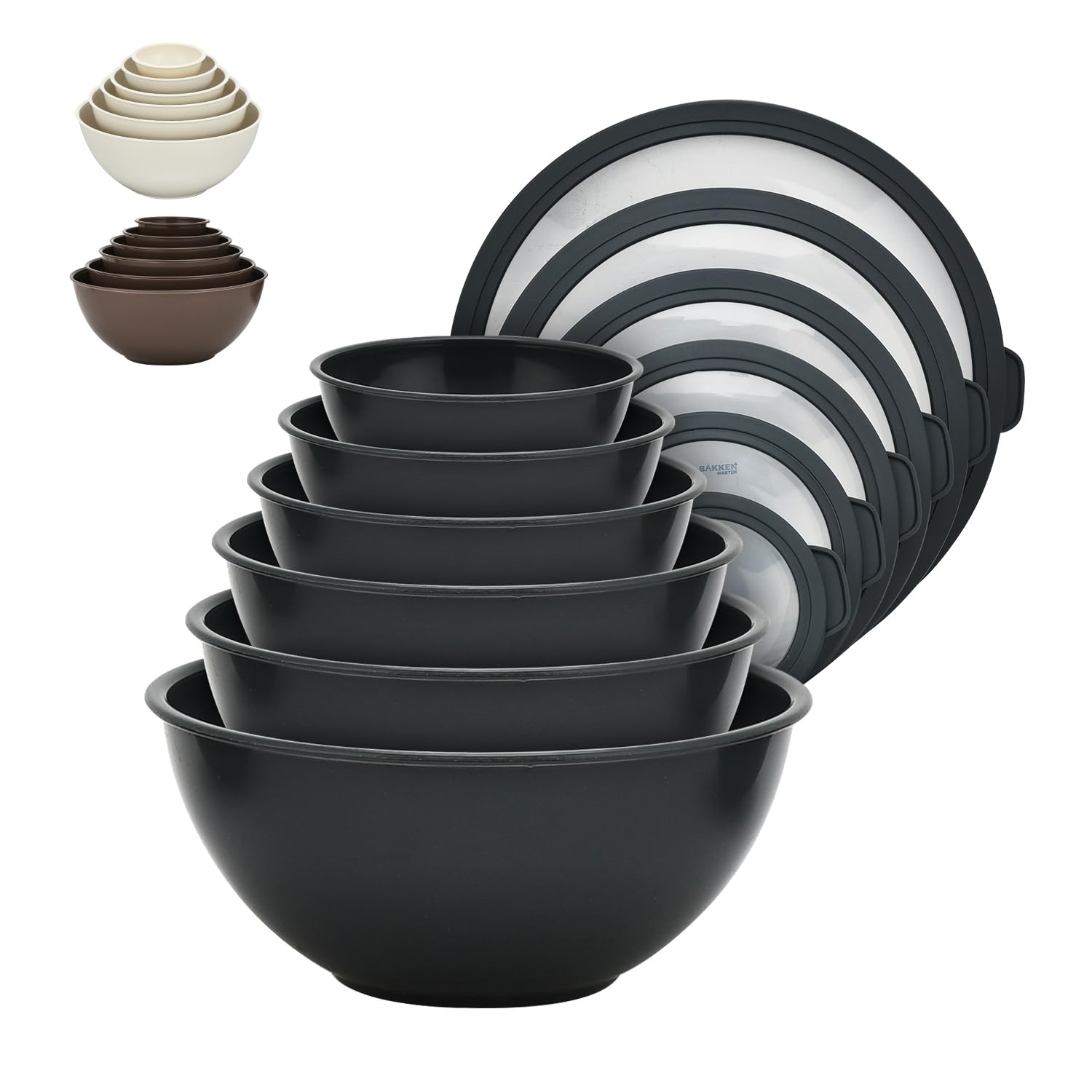 Bakken Master 12 Piece Plastic Nesting Bowls with Lids - Mixing Bowls Set includes 6 Prep Bowls and 6 Lids, BPA-Free