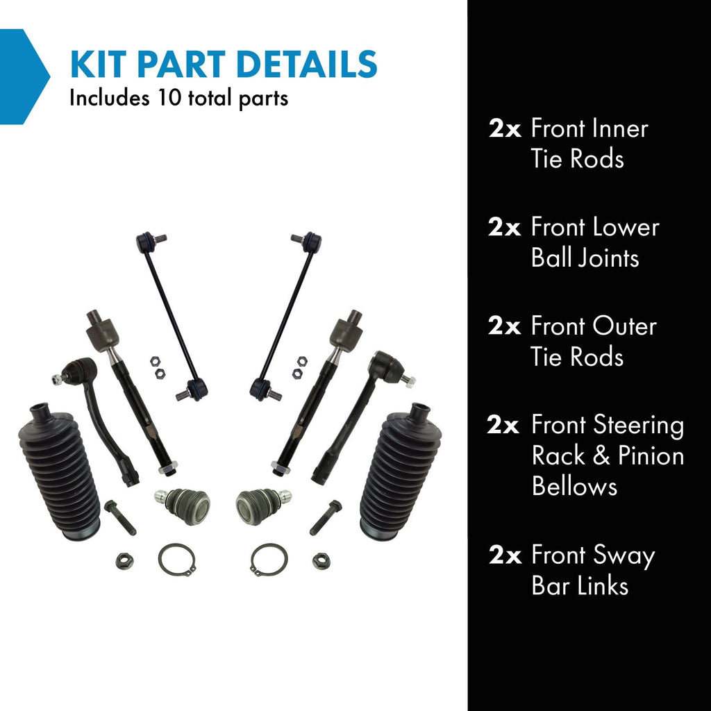 TRQ Front Steering & Suspension Kit Ball Joint Steering Rack & Pinion
