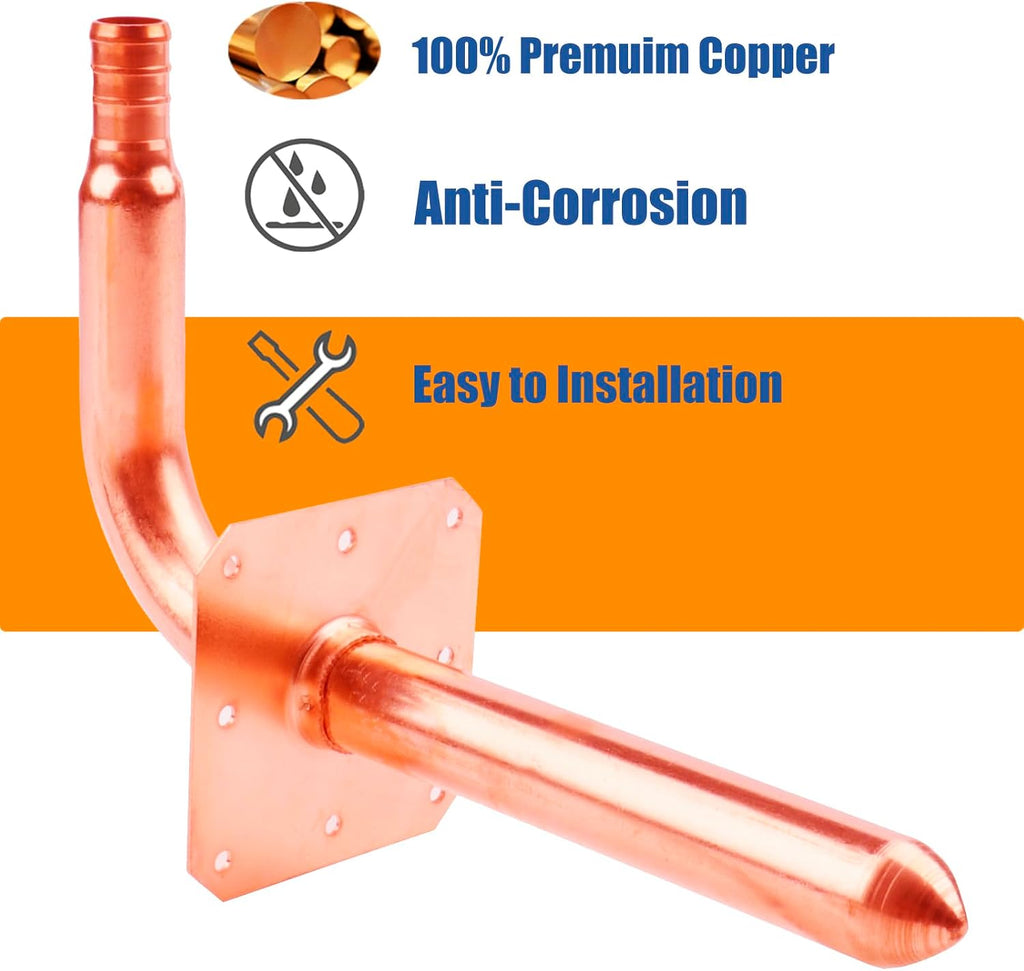 WHK 10 Packs 1/2"x 6"Copper PEX-B,C Stub Out Elbow with Wall Flange