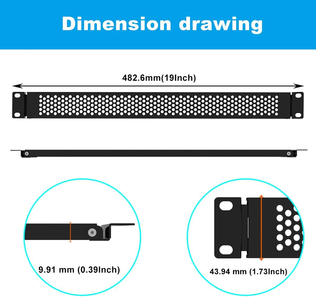 1U Hinged Perforated Rack Mount Blank Panel, 2 Pack