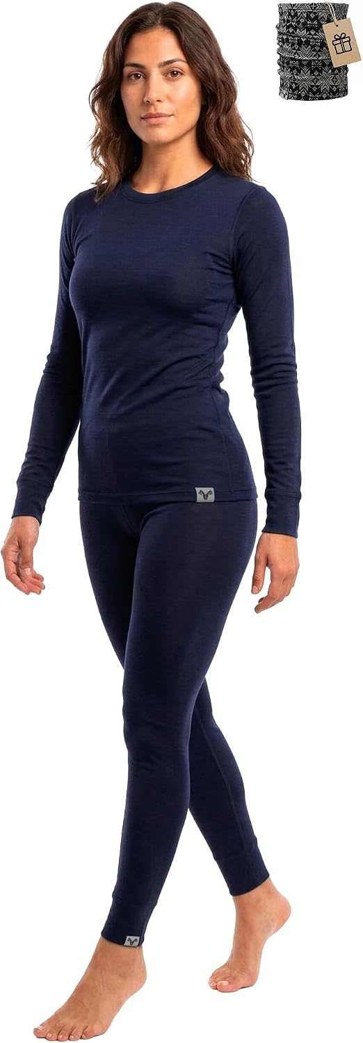 Merino Wool Base Layer Set for Women 100% Merino Wool Thermal Underwear Sets Lite - Midweight Top Tank Bottom