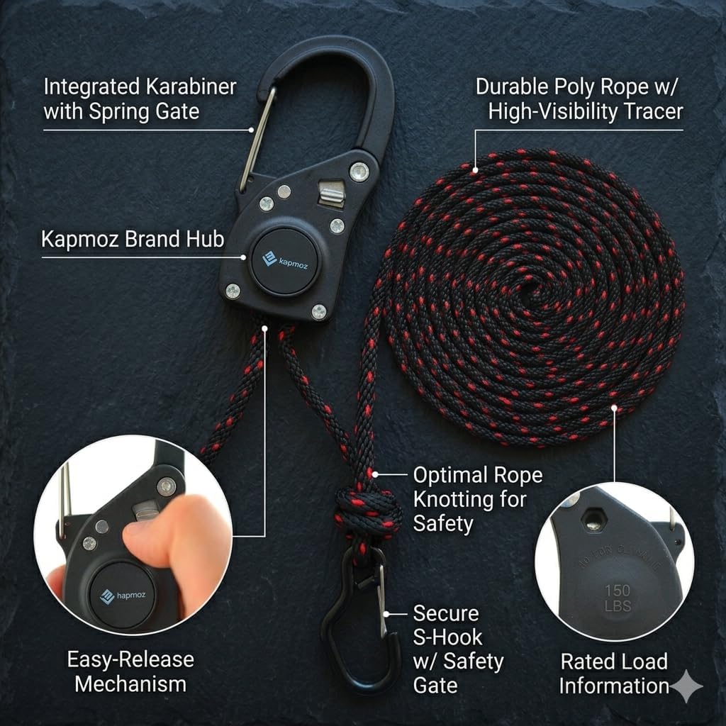 Heavy Duty Ratchet Tie Down Straps with Carabiner Hooks – Durable Adjustable Cargo Straps for Truck, Trailer