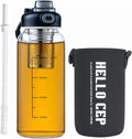 34oz Glass Water Bottle with Straw, Infuser & Protective Sleeve, BPA-Free Large Capacity drinking bottles for Hot or