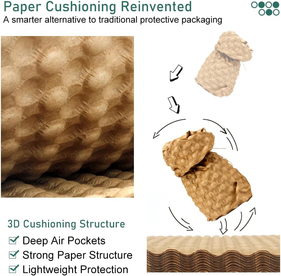 Paper Bubble Wrap Sheets for Packing 15" x 12” x 100 FT Bubble Wrap for Moving,Packing,Shipping, Recyclable Packing