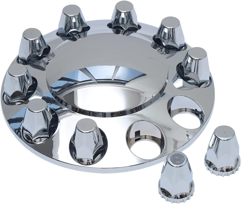 Chromed ABS Plastic Hubcaps Front and Rear Wheel Axle Cover Set with 33mm Thread-On Lug Nut Covers for Semi Trucks