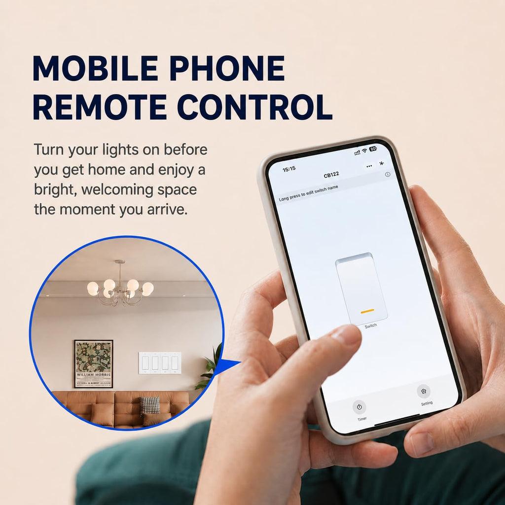 Smart Switch for Light 3 Gang, Neutral Wire Required, 2.4GHz Wi-Fi Switch Compatible with Alexa and Google Home, UL