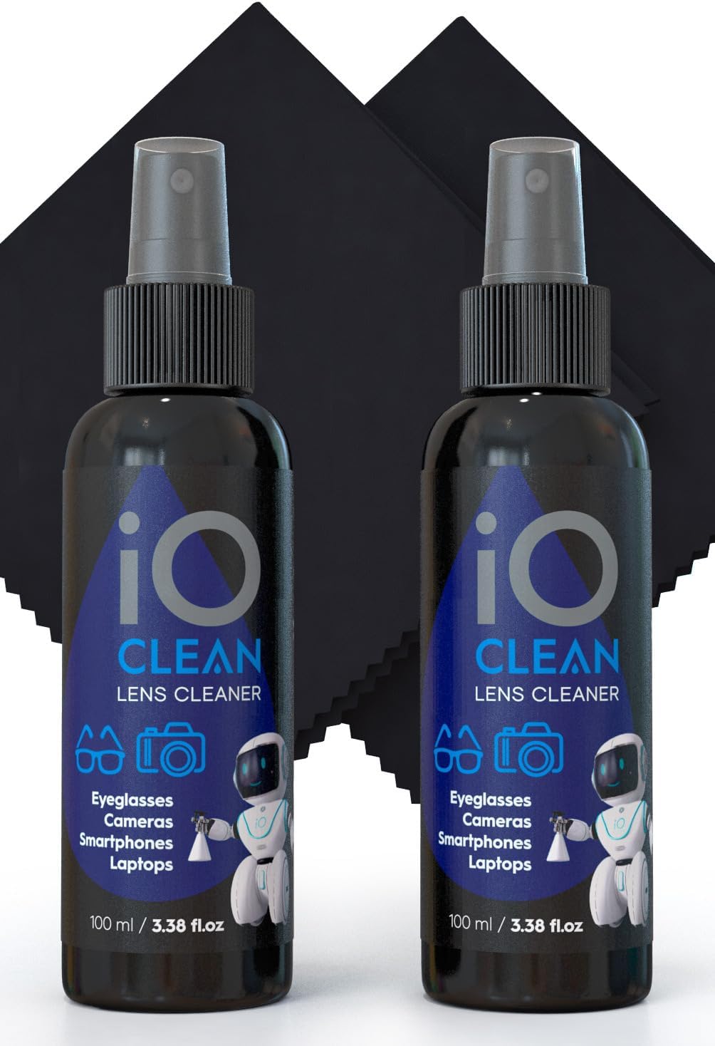 Eyeglass Lens Cleaner (3.38oz+3.38oz+2cloths) – Kit for | Glasses, Screens, Camera, Laptops, Touchscreens, Computer
