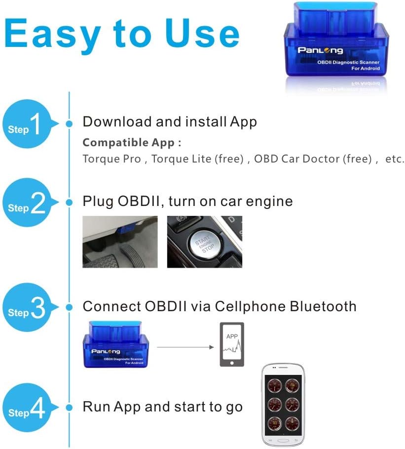 OBD2 Scanner Bluetooth OBDII Diagnostic Tool Car Code Reader Turn Off Check Engine Light Support Android