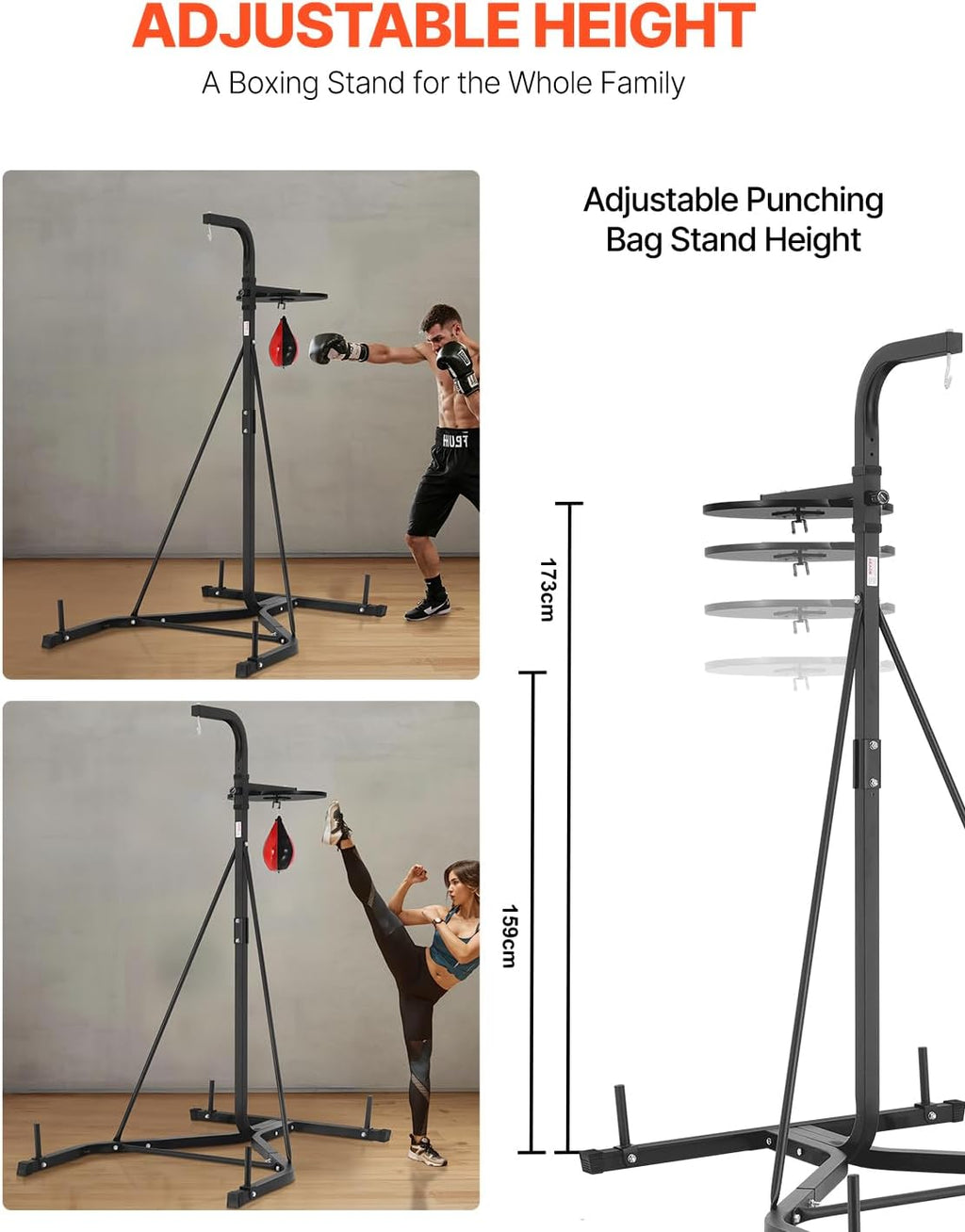 2 in 1 Punching Bag Stand, Steel Heavy Duty Workout Equipment, Adjustable Height Boxing Punching Bag and Speed Bag