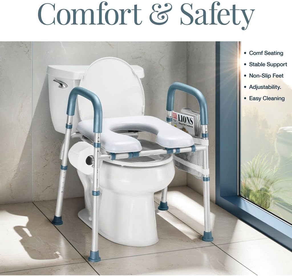 Toilet Seat Riser for Seniors, Adjustable, Gray, Heavy Duty up to 400 lbs