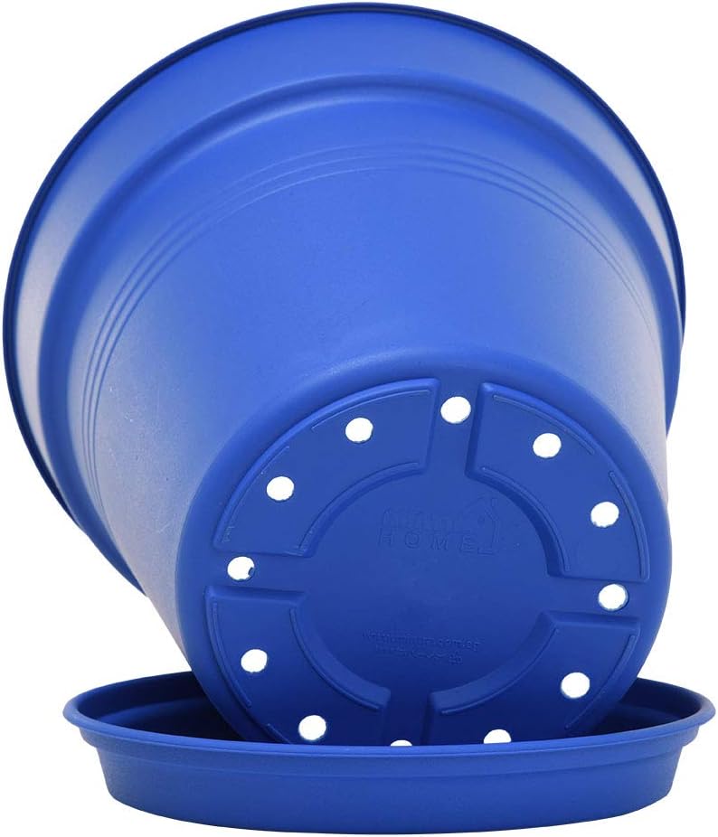 Mintra Garden Pots, 4 Pack Bulk Plastic Plant Pots with Drainage Tray, Round Indoor & Outdoor Decorative Planters