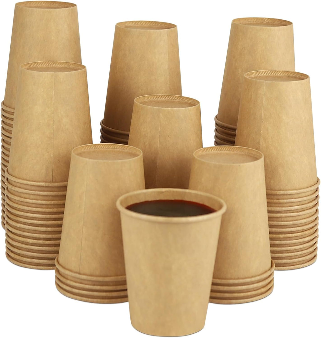 Paper Cups, 100 Pack 8 Oz Kraft Disposable Cups, Paper Coffee Cups 8 Oz