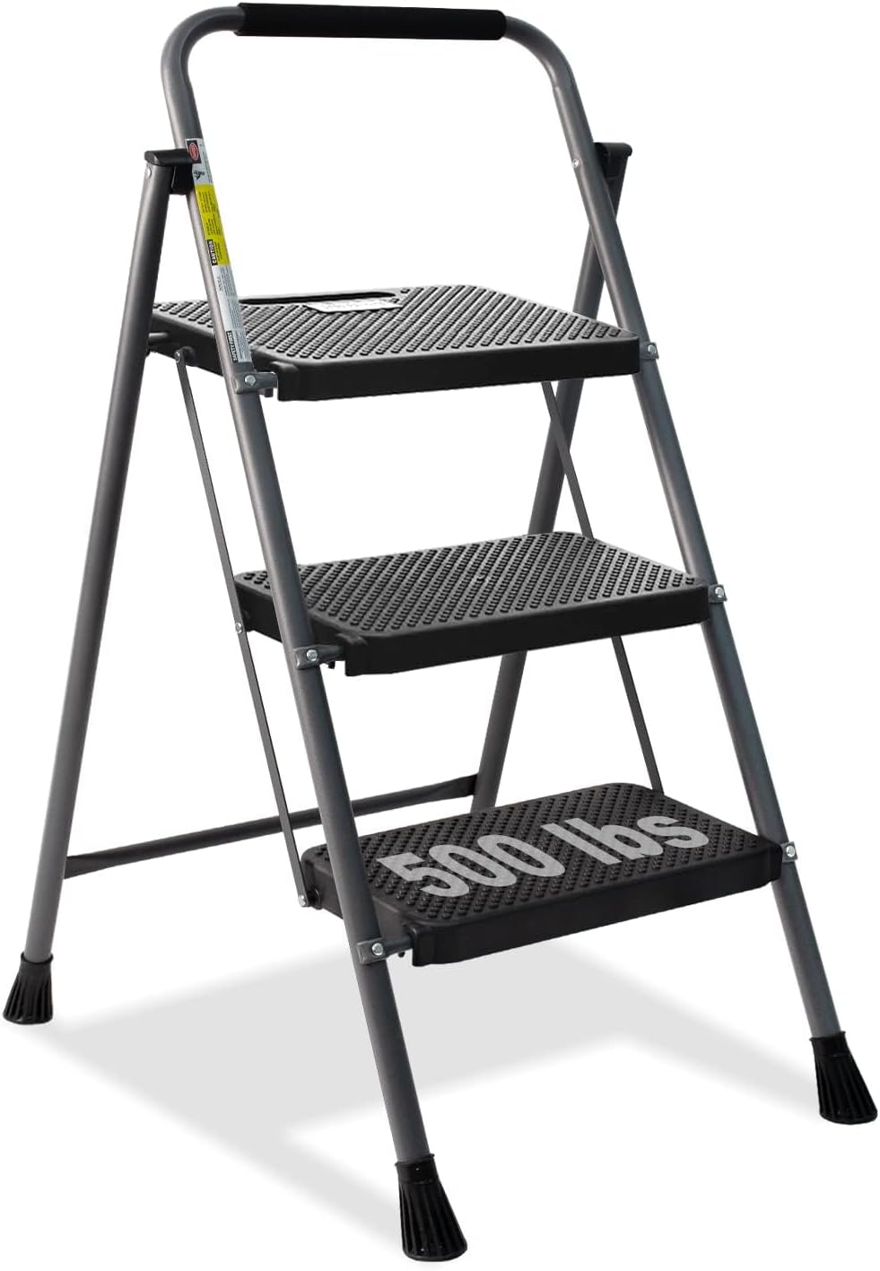 3 Step Ladder, GOLYTON Folding Step Stool with Anti-Slip Wide Pedal & Convenient Handgrip, 500lbs Capacity Steel