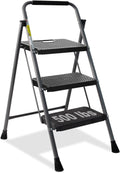 3 Step Ladder, GOLYTON Folding Step Stool with Anti-Slip Wide Pedal & Convenient Handgrip, 500lbs Capacity Steel