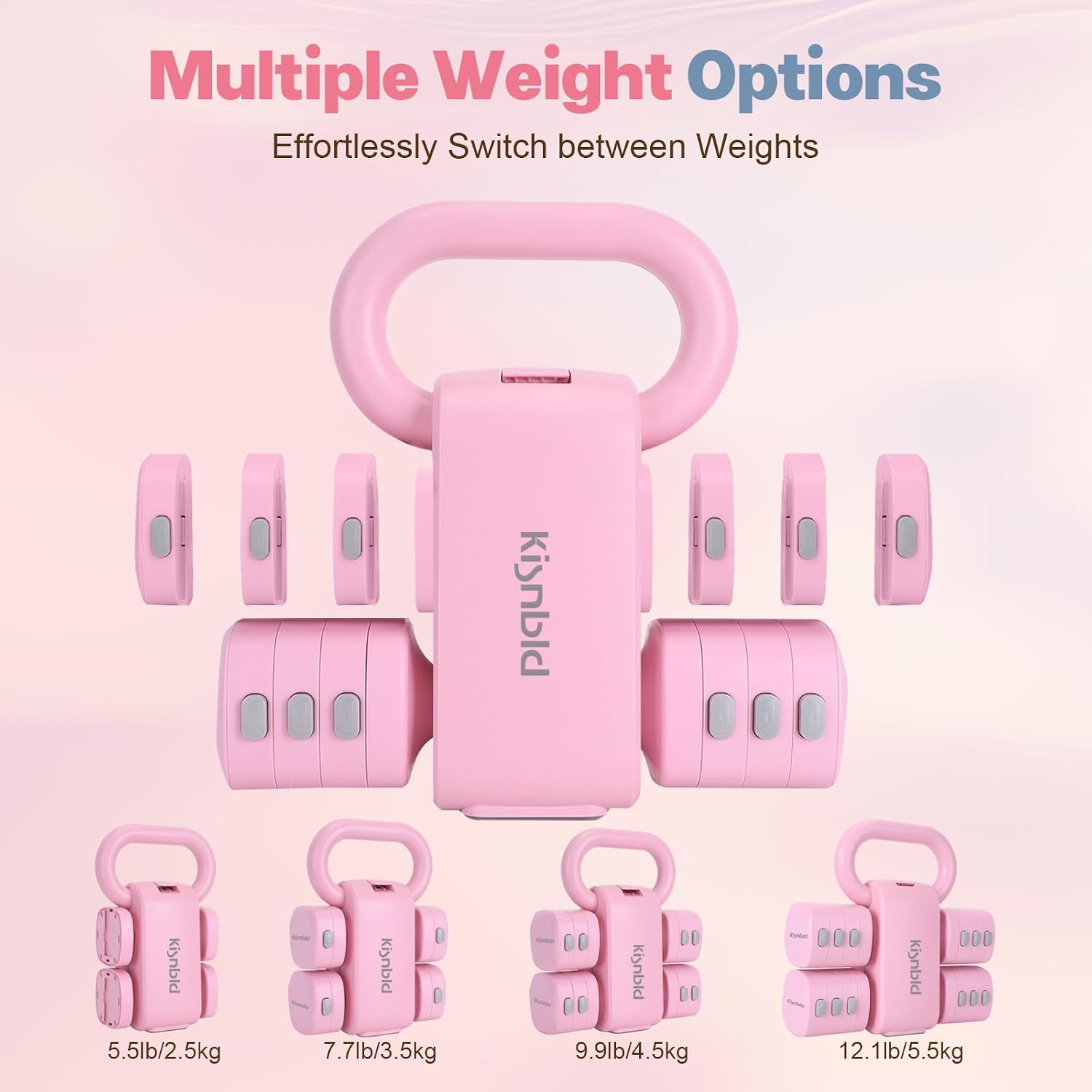Adjustable Dumbbell Set, 2-in-1 Dumbbells & Kettlebell,Hand Weights | 2.2-5.5lb Each Free Weights for Women Beginners