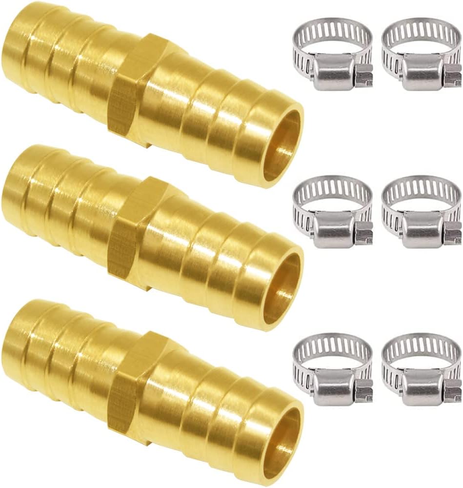 Joywayus 3PCS Brass Hose Barb 5/8" Hex Union Brass Hose Fitting