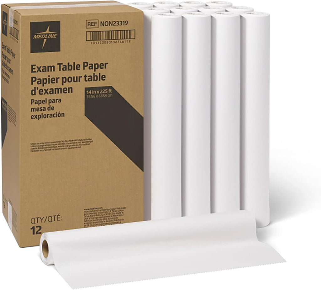 Medical Exam Table Paper, Smooth Table Paper, 14 inches x 225 feet, Case of 12 Rolls