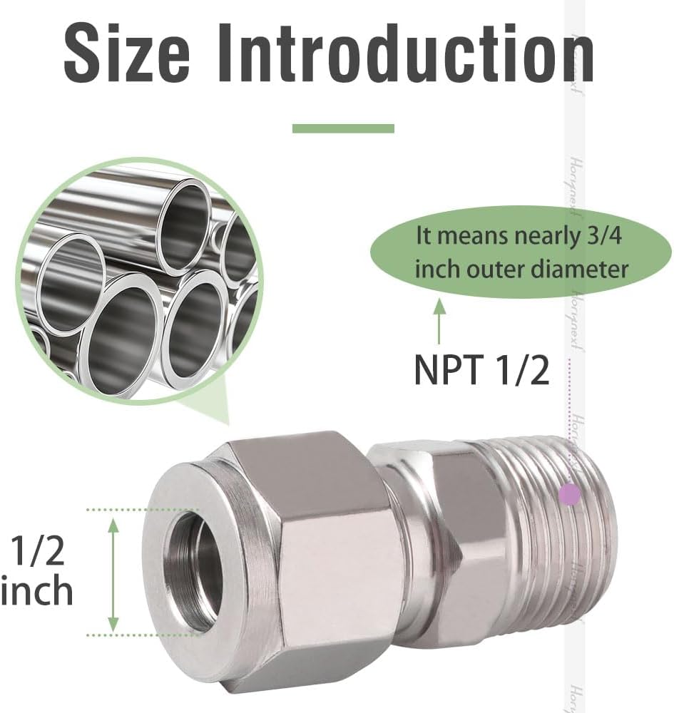 1/2 Compression Fitting, Stainless Steel 304 Tube Fittings, 1 Pc