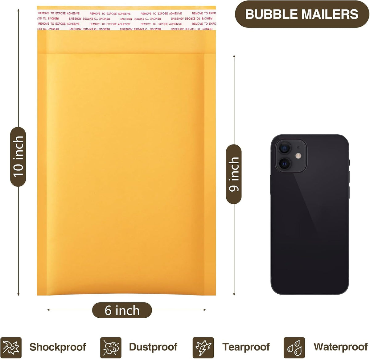 Kraft Bubble Mailers 6x10" 25 Pack Usable Size 6x9" Yellow Padded #0