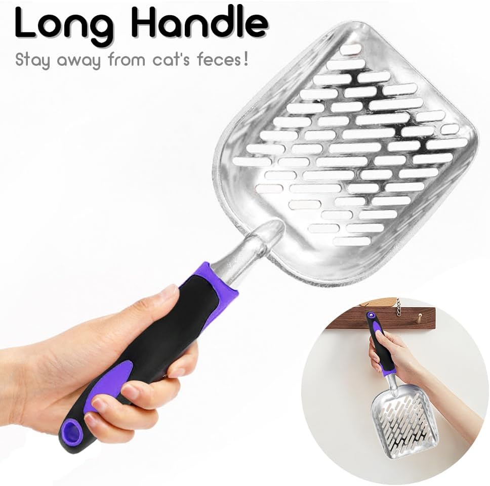 Cat Litter Scoop-Metal Cat Scooper-Long Handle Scoop,Cat Scooper-Poop Sifting-Mesh Shovel-Suitable for Cat Litter Box