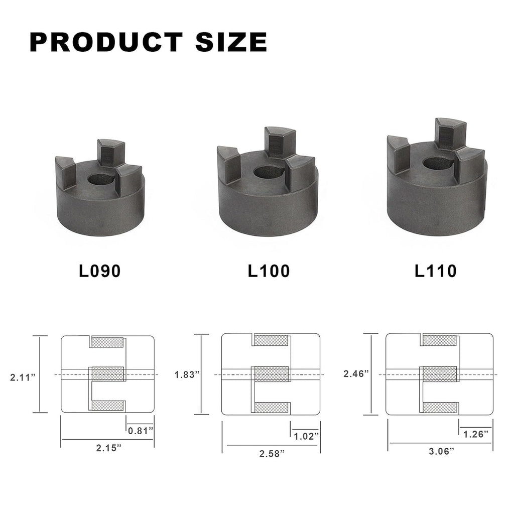 1" to 1-1/2" L110 3-Piece L-Jaw Coupling Set & Buna-N NBR Rubber Spider for Log Wood Splitter