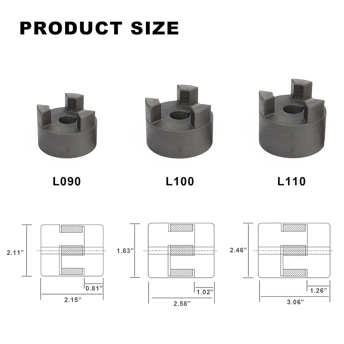 1" to 1-1/2" L110 3-Piece L-Jaw Coupling Set & Buna-N NBR Rubber Spider for Log Wood Splitter