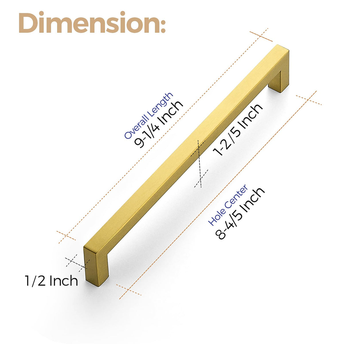 Brushed Brass Square Cabinet Handles & Pulls,8-4/5 Inch,5 Pack