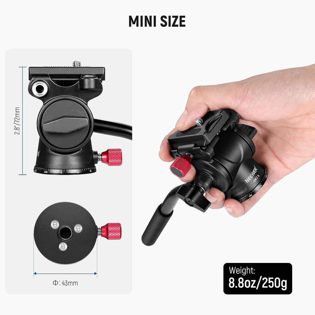 Fluid Tripod Head with Handle & Arca Type Quick Release, Aluminum Alloy Panorama Drag Pan Tilt Head with ø43mm Scaled