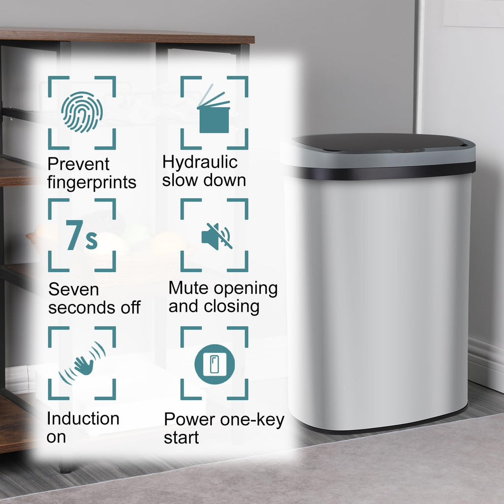 13 Gallon Trash Can Kitchen Garbage Can Stainless Steel Trash Can | 50L Smart Garbage Bin 13 Gallon Garbage Can with