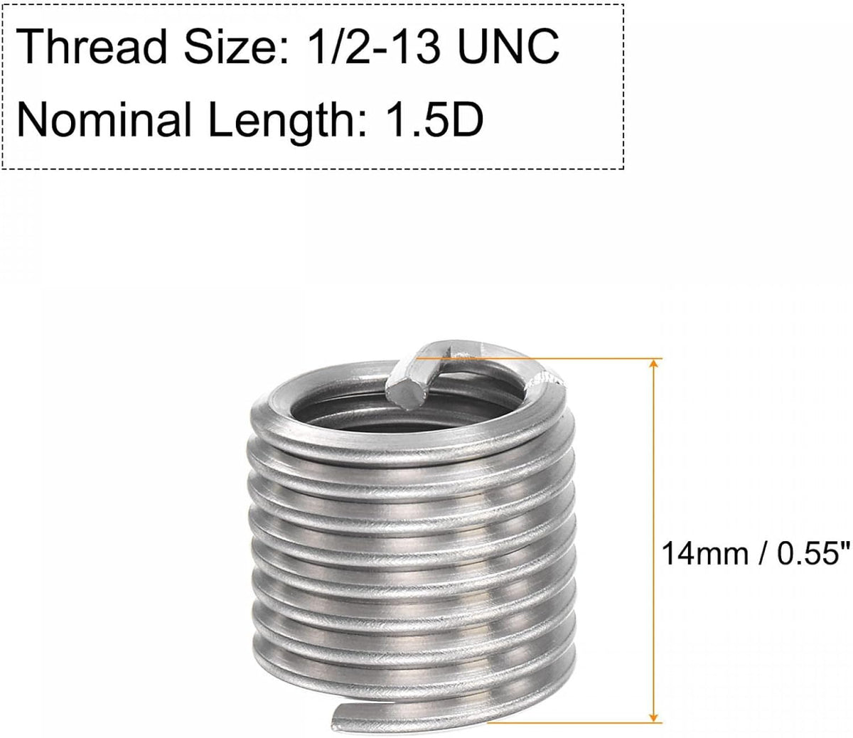 uxcell Wire Thread Inserts 1/2-13 UNC 1.5D SUS304 Screw Repair 10pcs