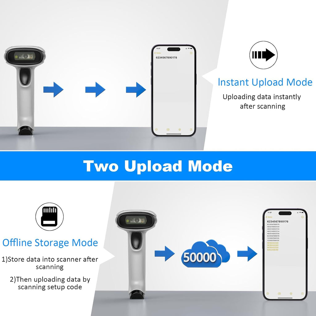Bluetooth 2D Barcode Scanner 3-in-1 Wireless & USB Wired & Bluetooth Barcode Reader Scanner 1D 2D QR Code Scanner