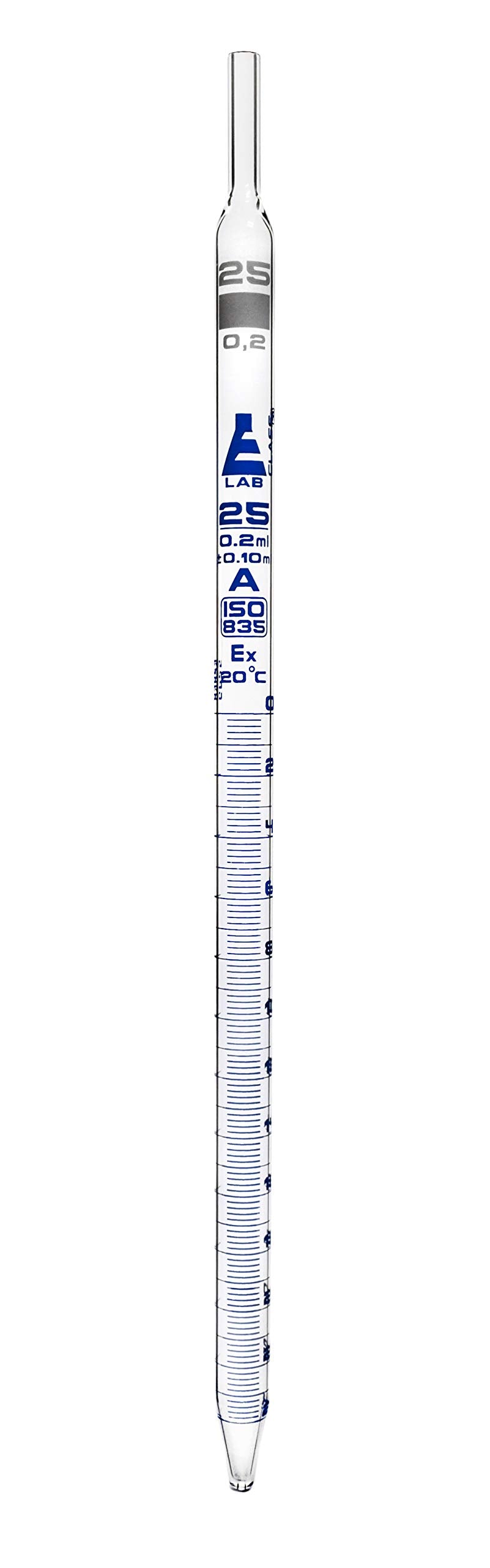 Serological Pipette, 25ml - Class A, Tolerance ±0.100ml - Blue Graduations - Color Code, White - Calibrated for