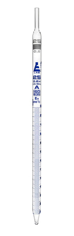 Serological Pipette, 25ml - Class A, Tolerance ±0.100ml - Blue Graduations - Color Code, White - Calibrated for