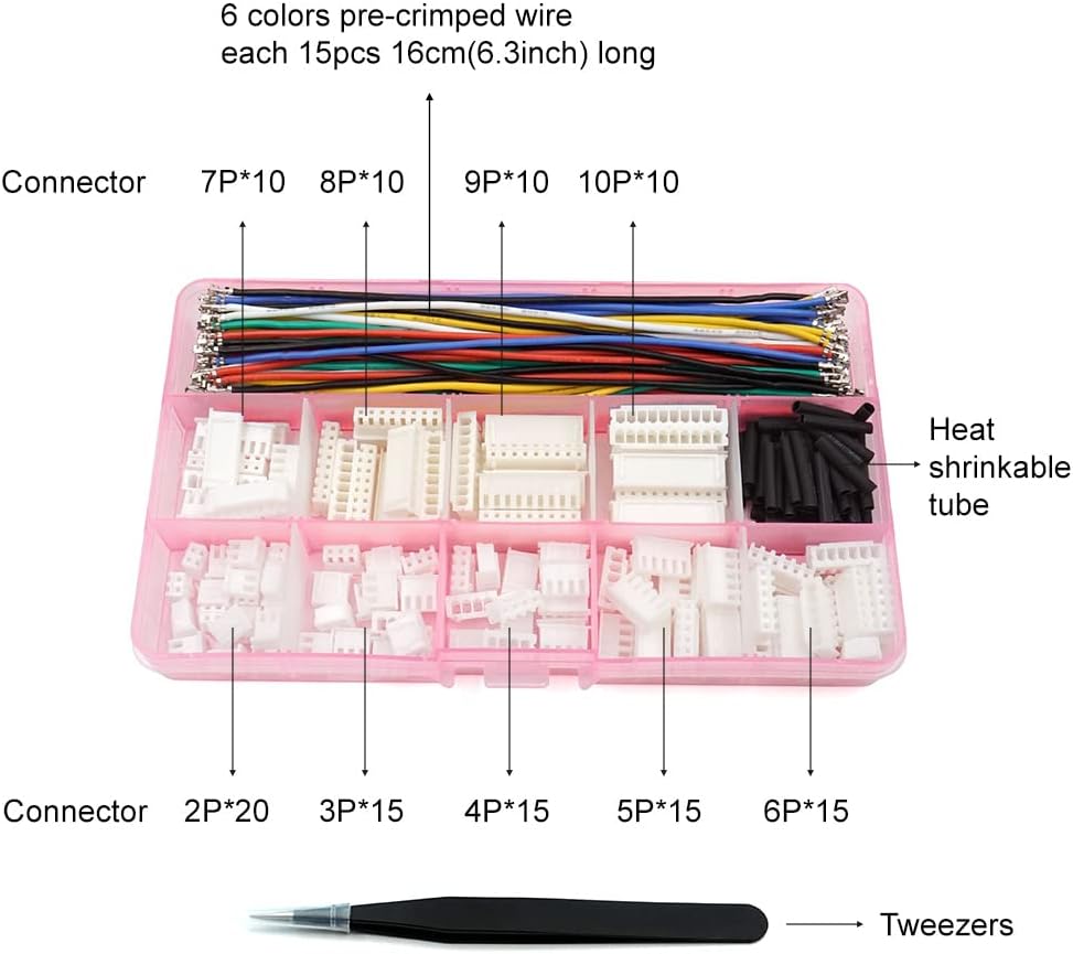 XH 2.54mm Connector Kit with pre-Crimped Cable Wire 2/3/4/5/6/7/8/9/10 Pin Housing JST Adapter Cable Compatible with JST-XH Connector