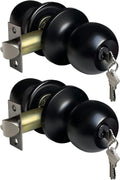 2 Pack Door Knob with Lock and Key, Keyed Different, Matte Black | Entrance Door Lock, Standard Ball