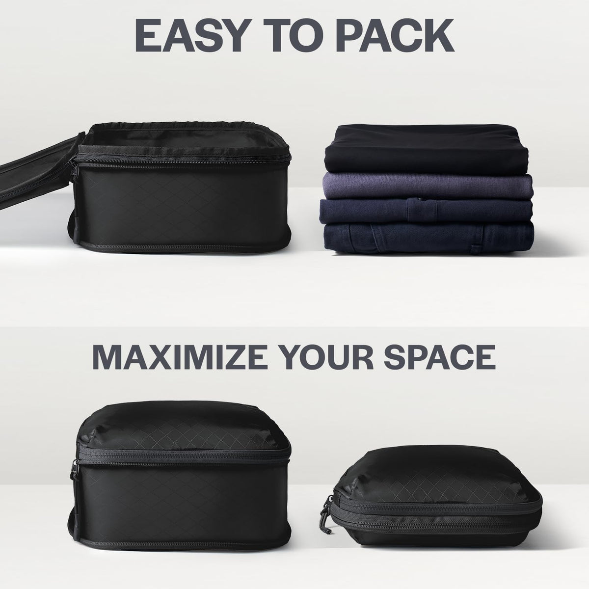 Ultralight Compression Packing Cubes for Travel, 6-Pack, Black