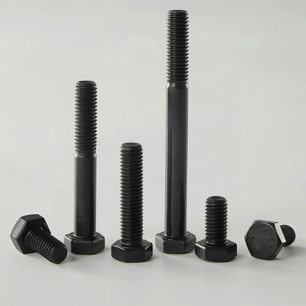 M12x1.75 x 35mm Hex Head Screws Bolts, 12.9 Grade Alloy Steel, Hexagon Head Bolts, Black Oxide Finish, Full Thread, Quantity 8