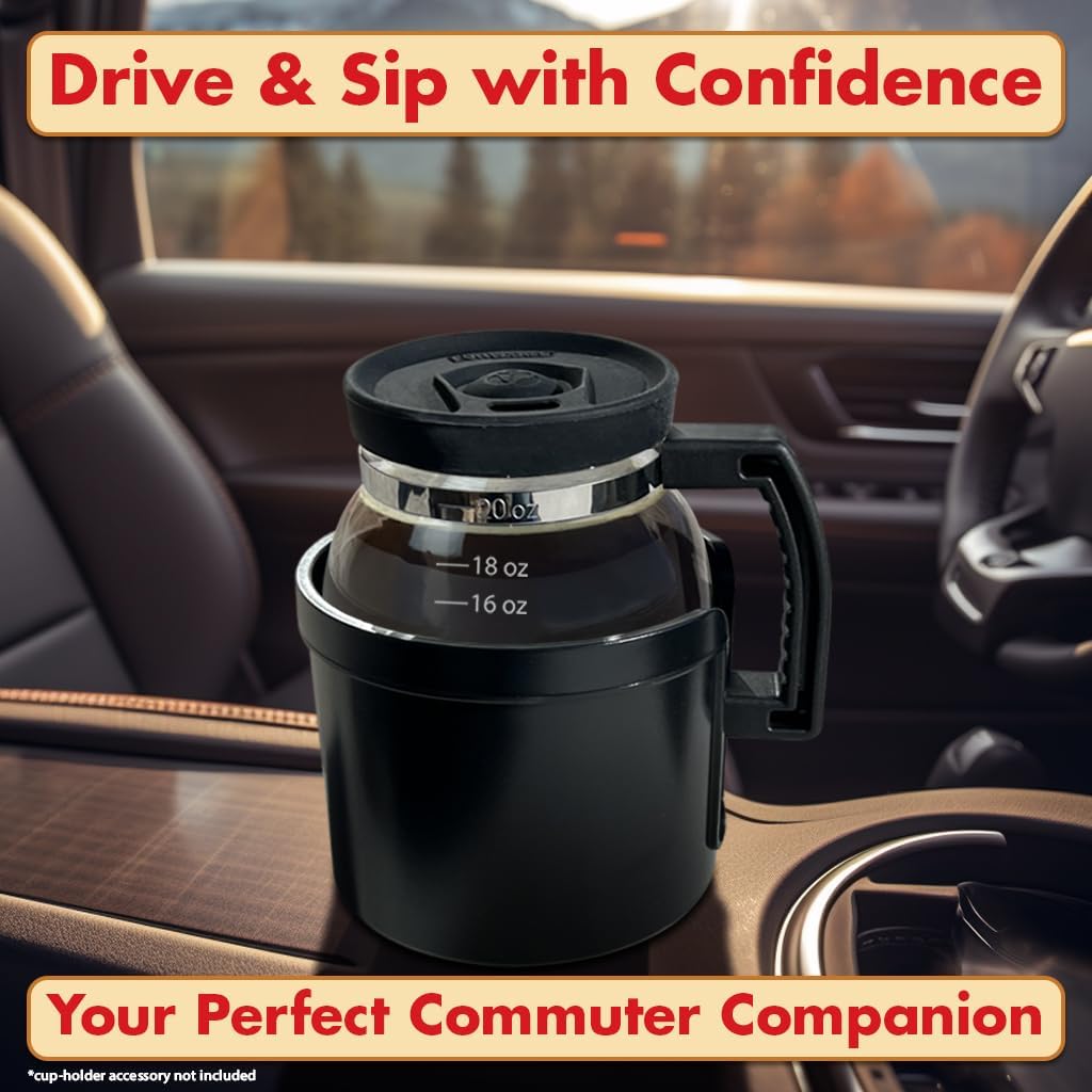 Cupa Joe Coffee Mug, 20 oz Diner-Style Glass Pot, Spill-Proof Lid